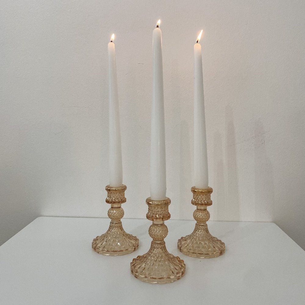 Champagne Iridescent Glass Facet Candle Holders, Set of 3